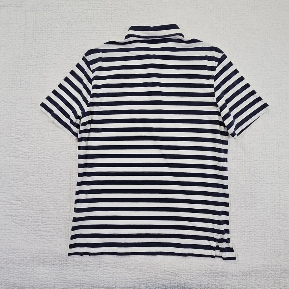 Polo Ralph Lauren Navy Blue Stripe Polo Shirt Men's M Medium Short Sleeve EUC LN